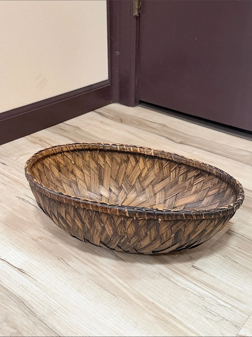 Vintage Handwoven Oval Wicker Basket Bowl Farmhouse Primitive Cottagecore Decor
